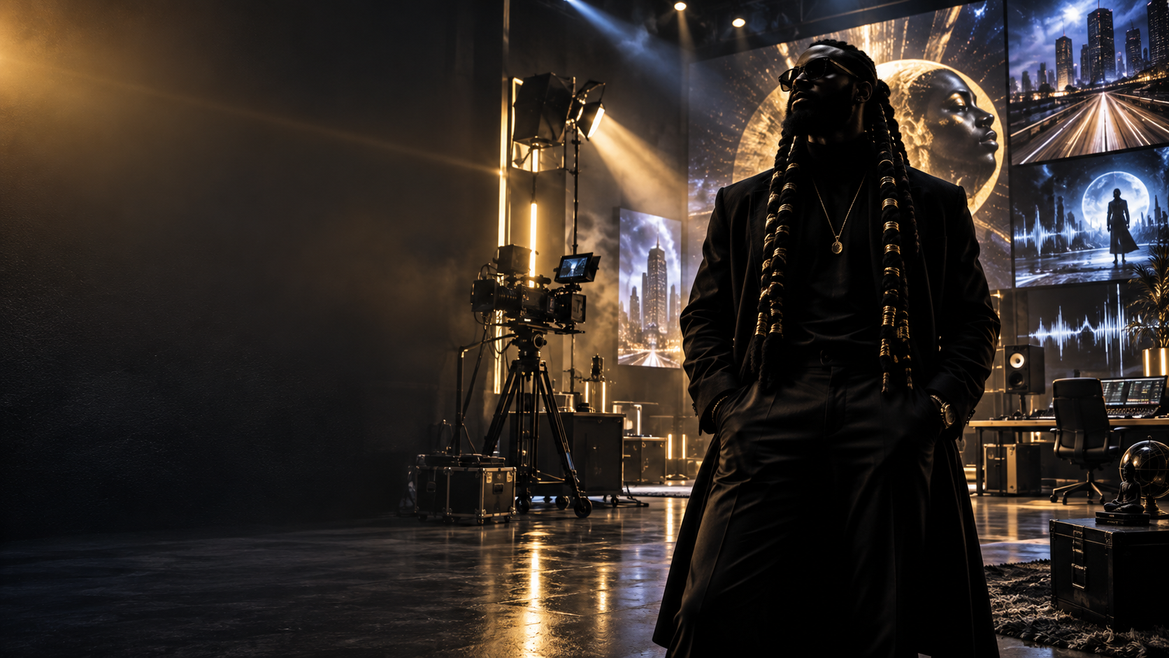 A visionary creative director in a cinematic production studio